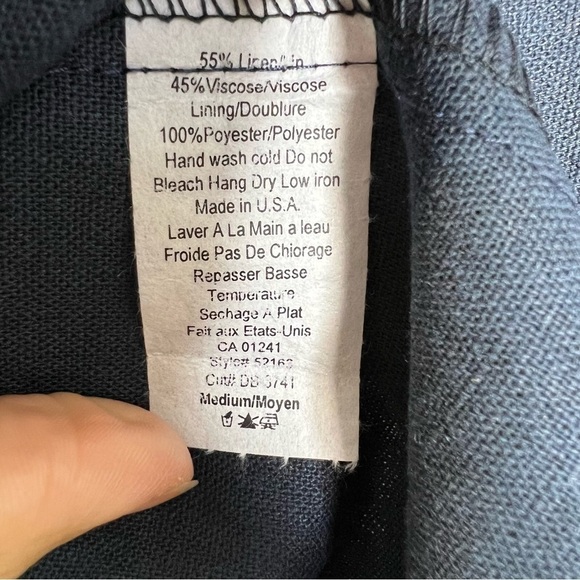 Simons navy blue linen blend belted strapless mini dress M - Picture 10 of 10